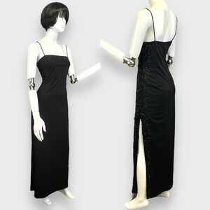 Sexy Vintage 90s Black Beaded Sleeveless Cocktail Party Dress Evening Gown
